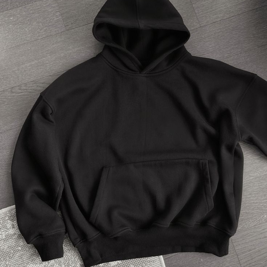 Drop Shoulder Black Hoodie